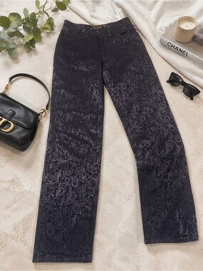 Roccobarocco Jeans Italy Black Tonal Logo Monogram Straight Leg Pants Size 28
